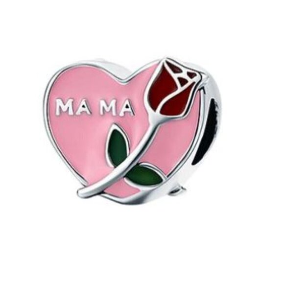 🎄Sterling Silver charm Mama' Rose Heart - Picture 1 of 6